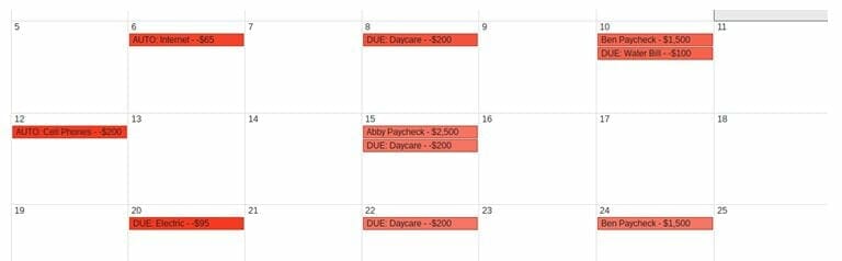 google calendar bills