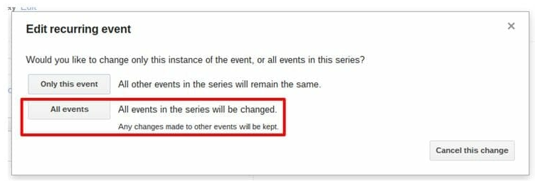 google calendar recurring event