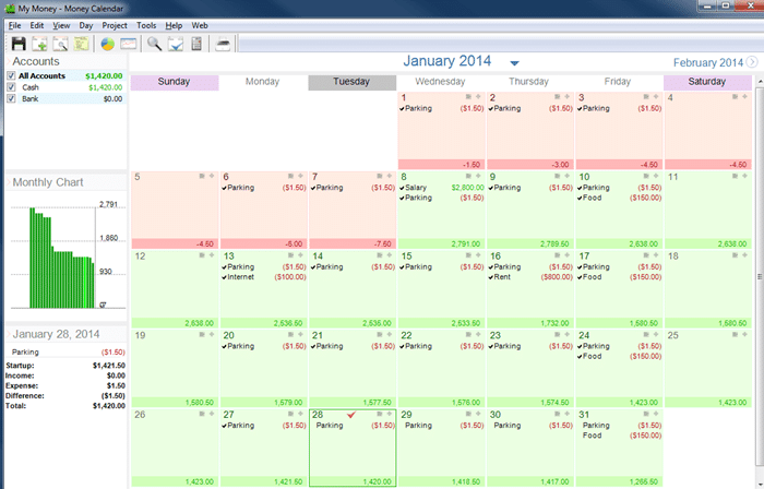 money calendar dashboard